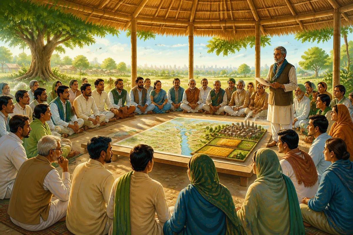An imagined Vayu Sansad of village representatives discussing airshed governance