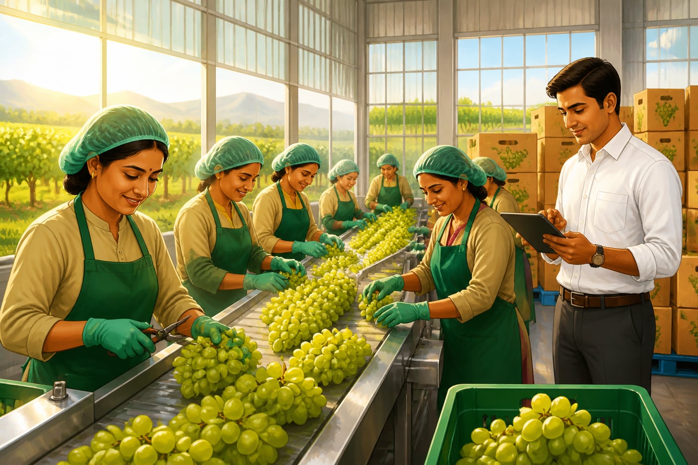 Modern Sahyadri Farms grape export packing facility