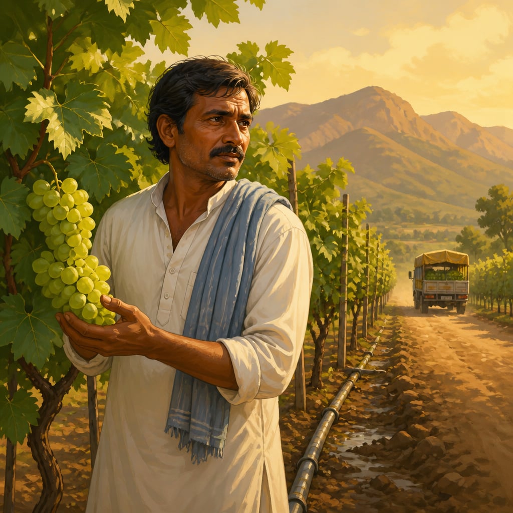 Vilas Shinde alone in his Nashik grape orchard