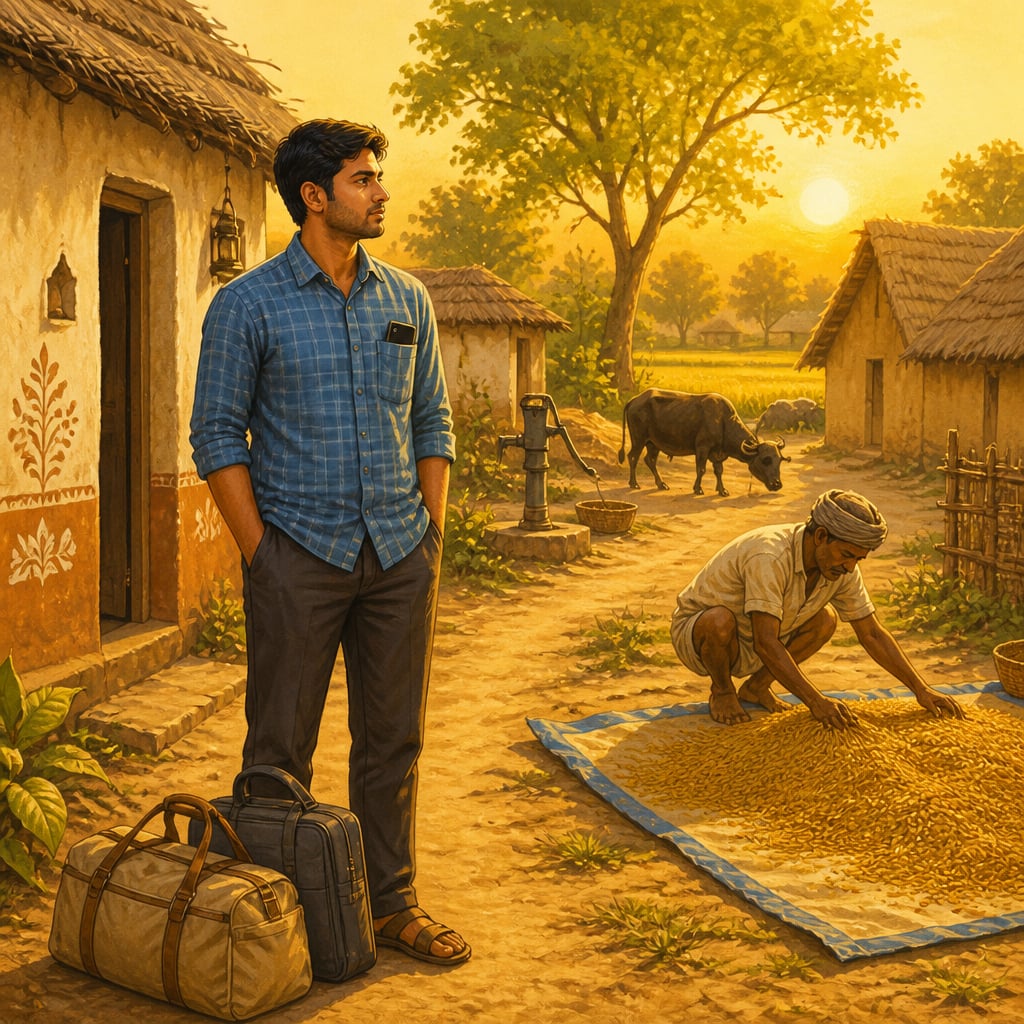 Shashank Kumar returning to his Bihar village at golden hour