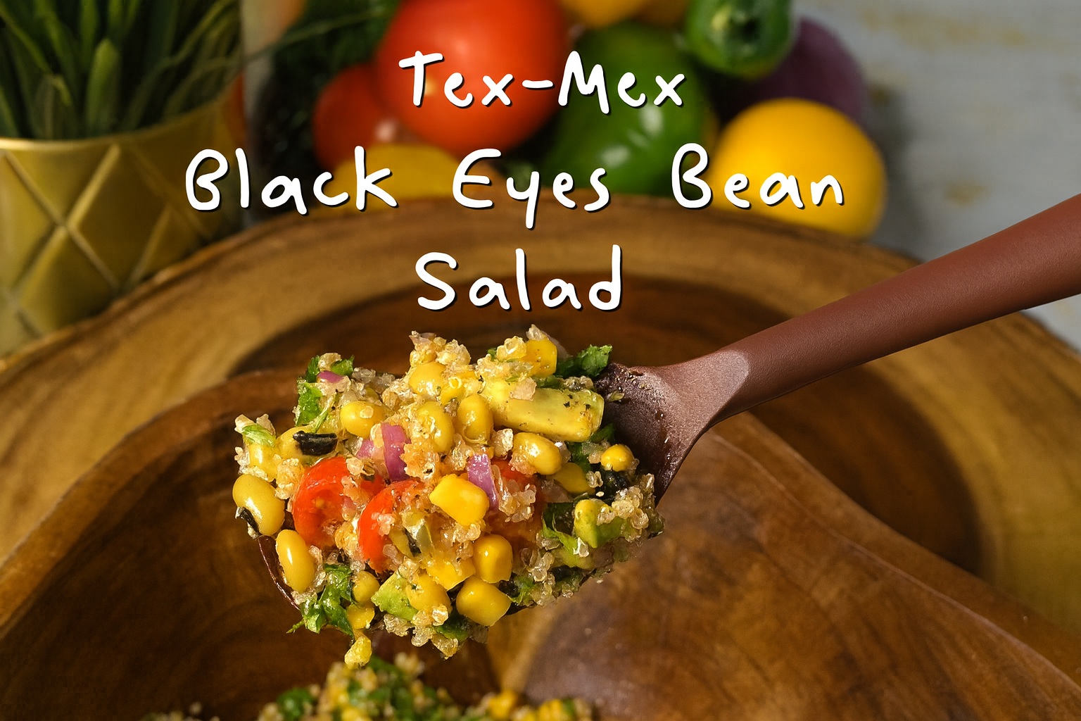 Tex-Mex quinoa and black-eyed bean salad served in a bowl
