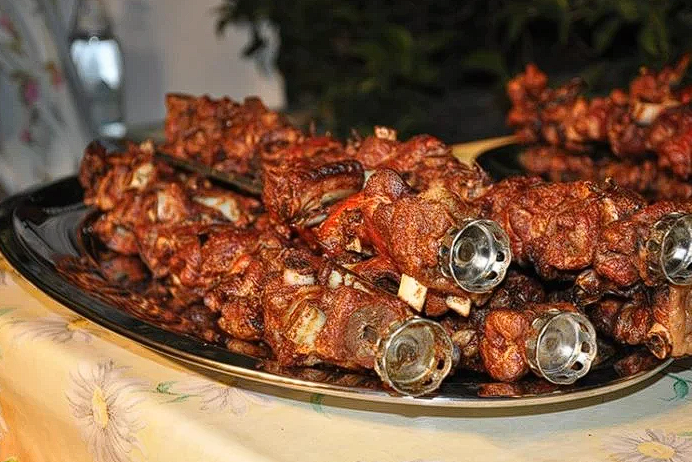 Skewers of meat ready for the spiedo