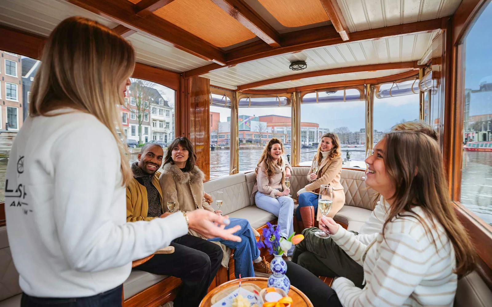 Amsterdam: 1-Hour Luxury Romantic Saloon Boat Cruise with Bubbles & Bites Image 3