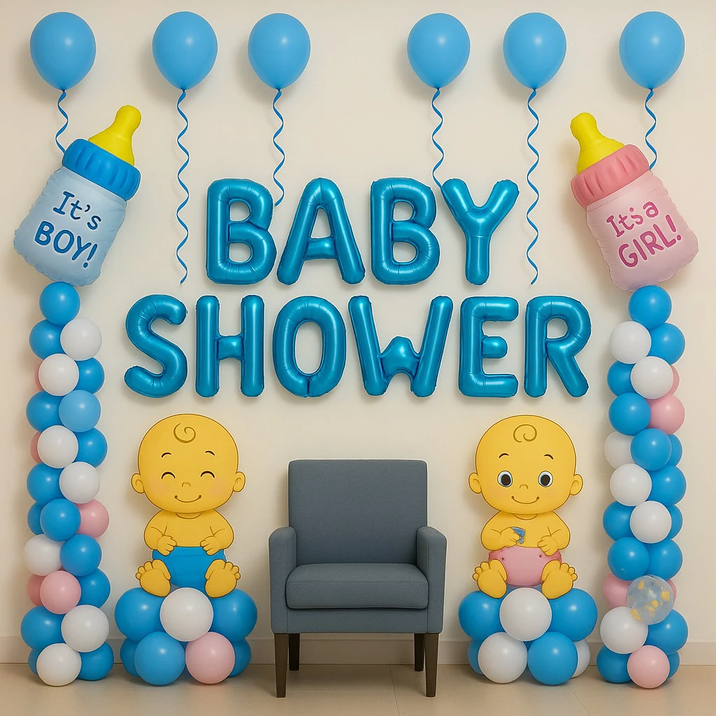 Blue White Baby Shower Theme Decor image