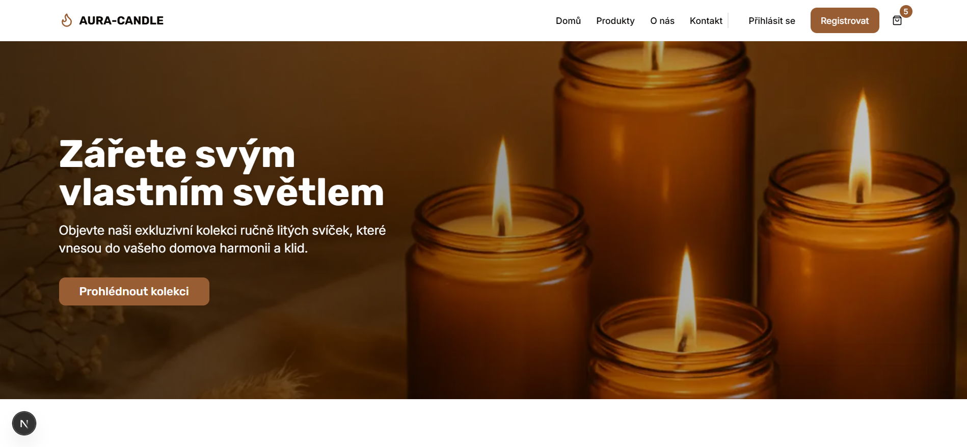 Screenshot projektu E-shop Aura Candle