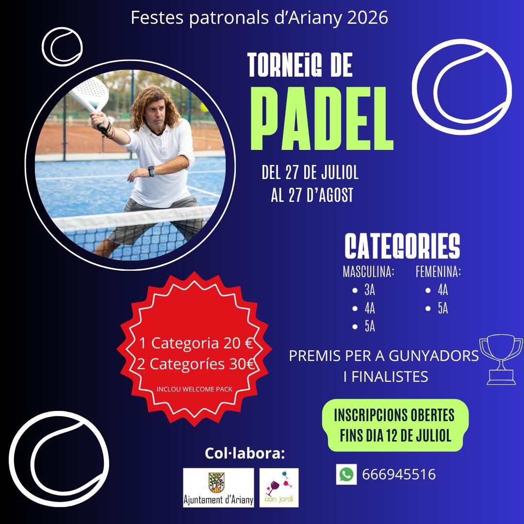 Cartel de Torneig Padel Festes Patronals d'Ariany 2026
