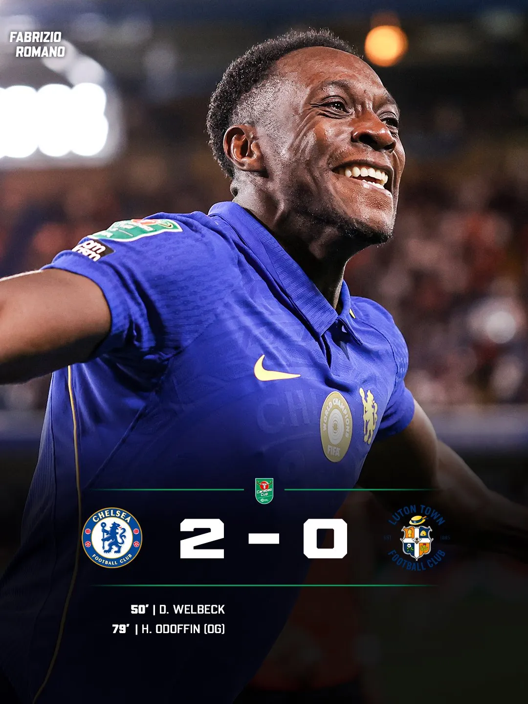 Chelsea 2-0 Luton Town: Danny Welbeck scores debut goal in Carabao Cup