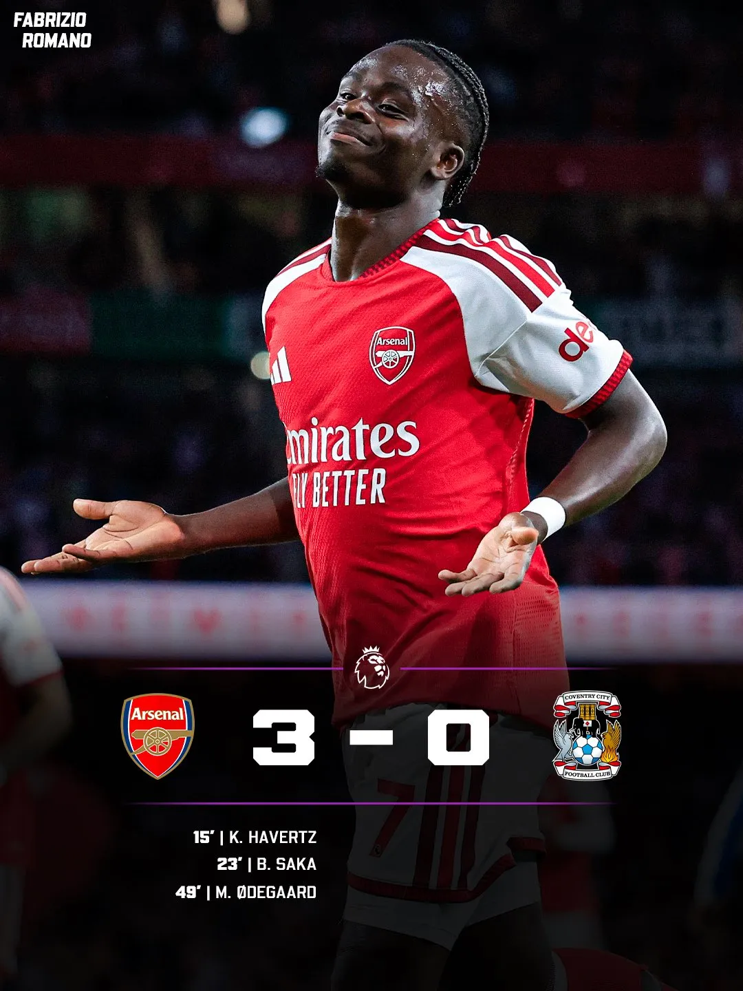 Arsenal 3-0 Coventry City: Champions start title defense with dominant win