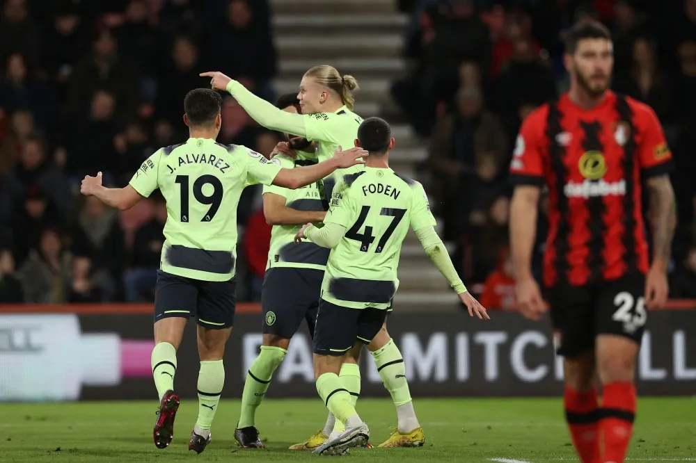 Haaland sets Man City record as champions crush Bournemouth