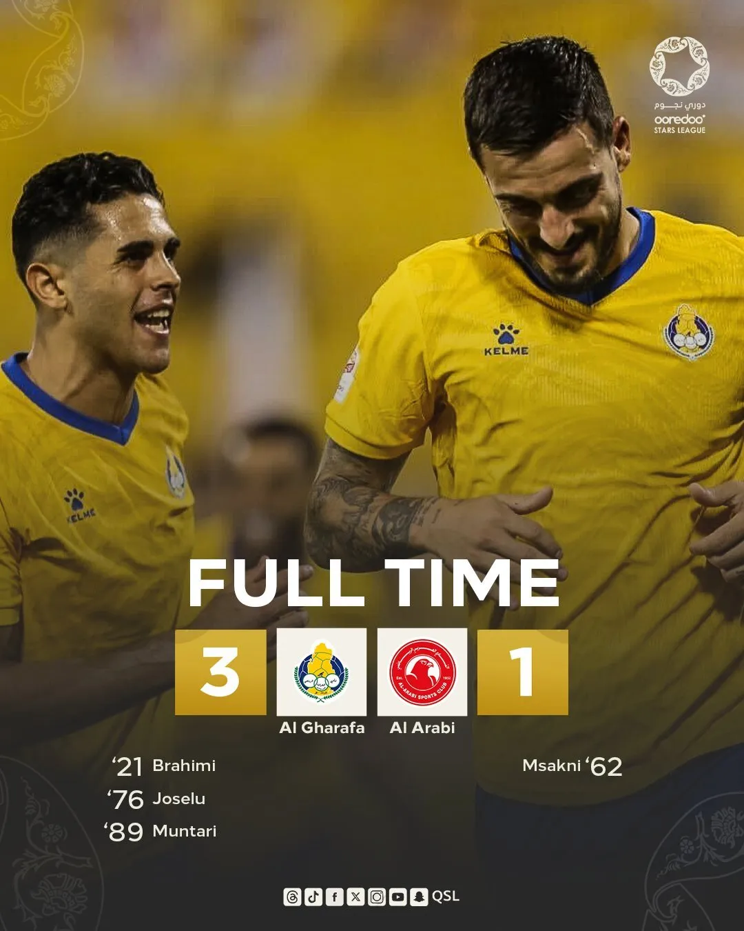 Al Gharafa beat Al Arabi 3-1 in Week 9 of Ooredoo Stars League