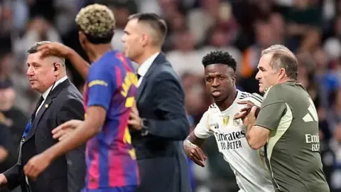 Vinicius Jr apologises after heated Clasico clash with Barcelona players