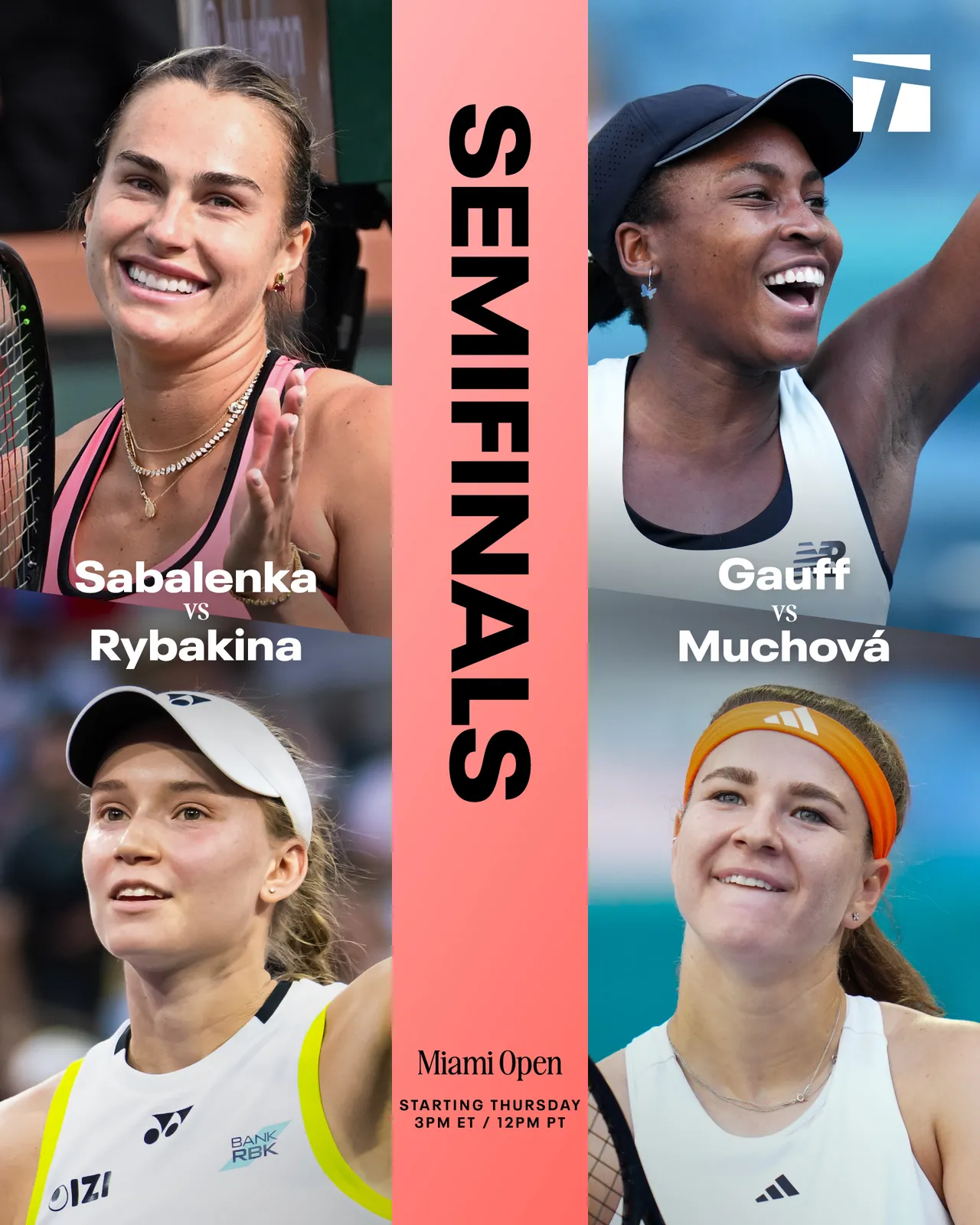 Miami Open 2026 Women’s semi-finals: Sabalenka vs Rybakina and Gauff vs Muchova set for blockbuster showdowns