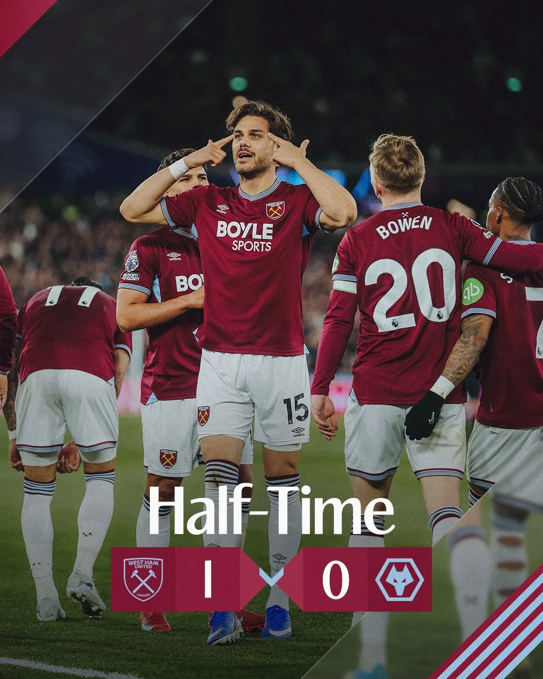 West Ham take control against Wolves with late first-half breakthrough