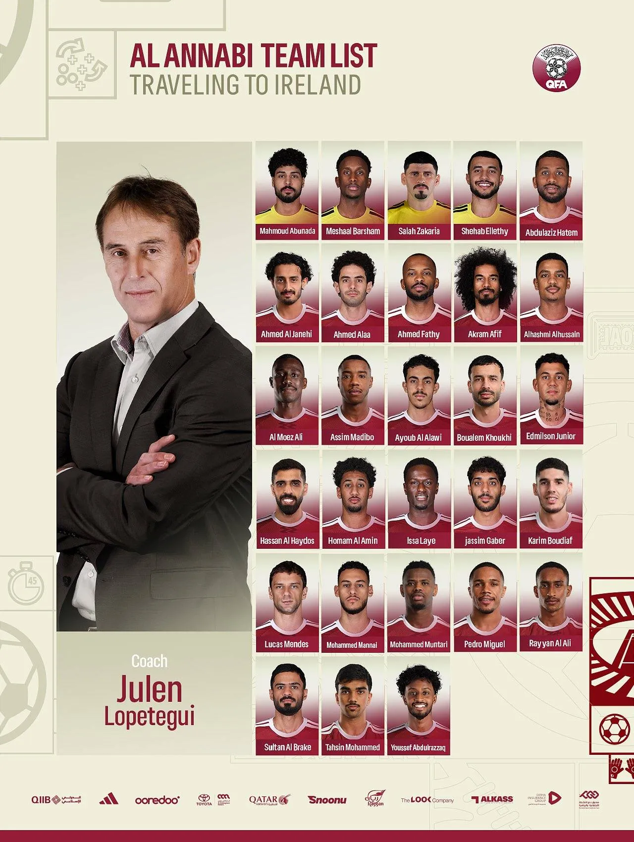 Lopetegui names 28-man Qatari squad for Ireland friendly