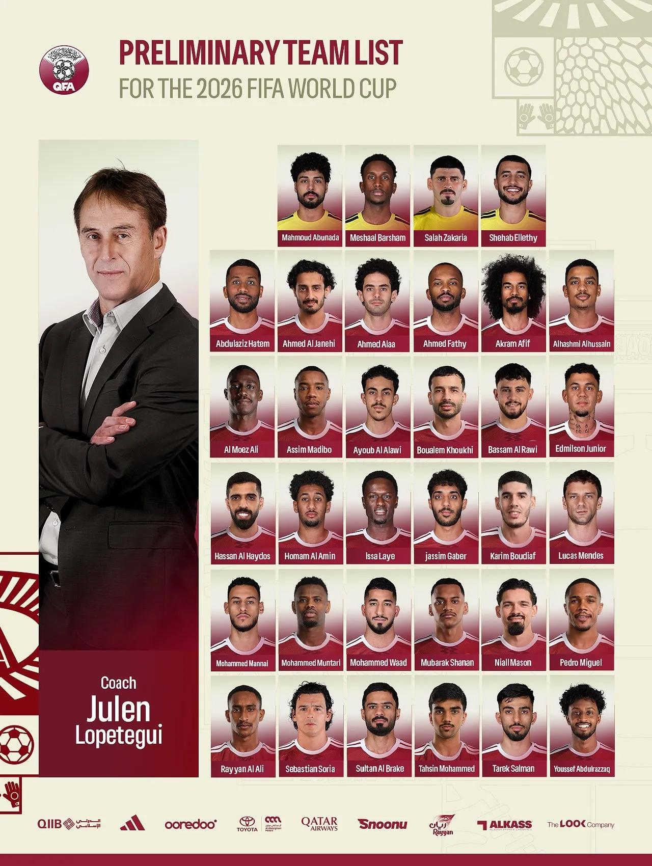 Qatar name preliminary 34-player squad for FIFA World Cup 2026