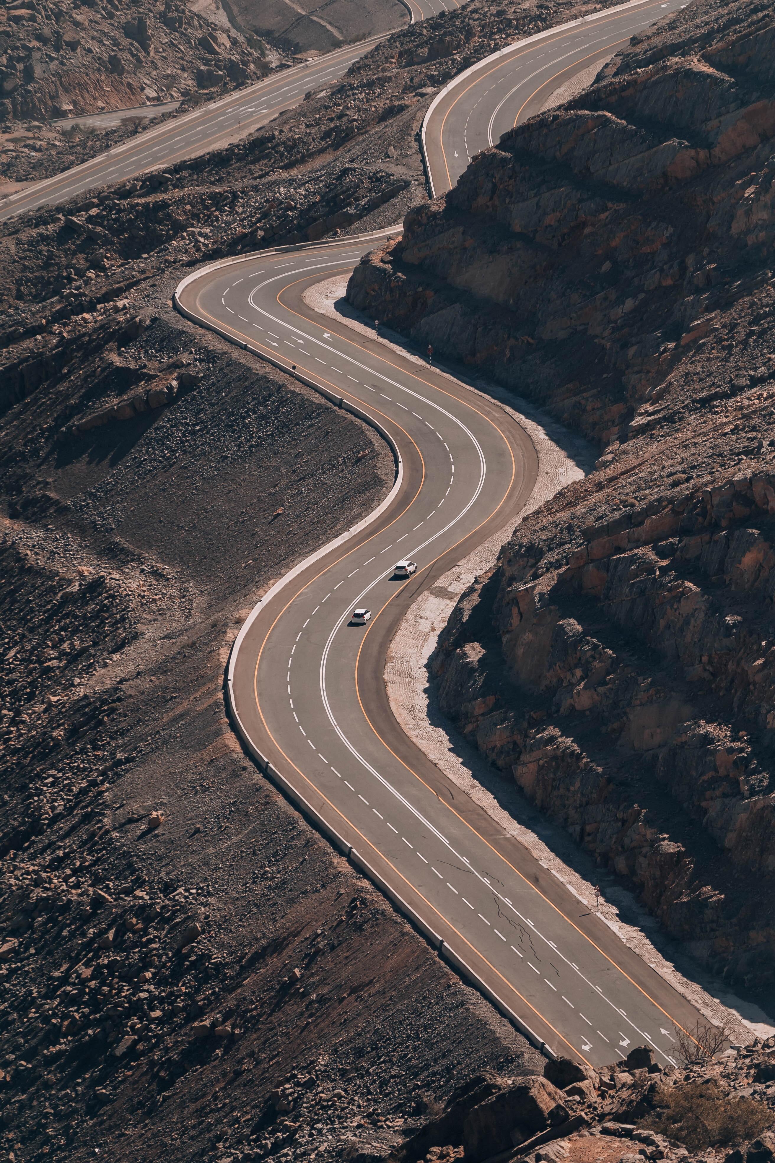 Skyview of highway along mountain