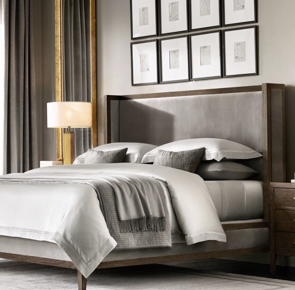 American Classic 1.8m Solid Oak Bed: Mid Century Modern French Vintage Style with Padded Headboard