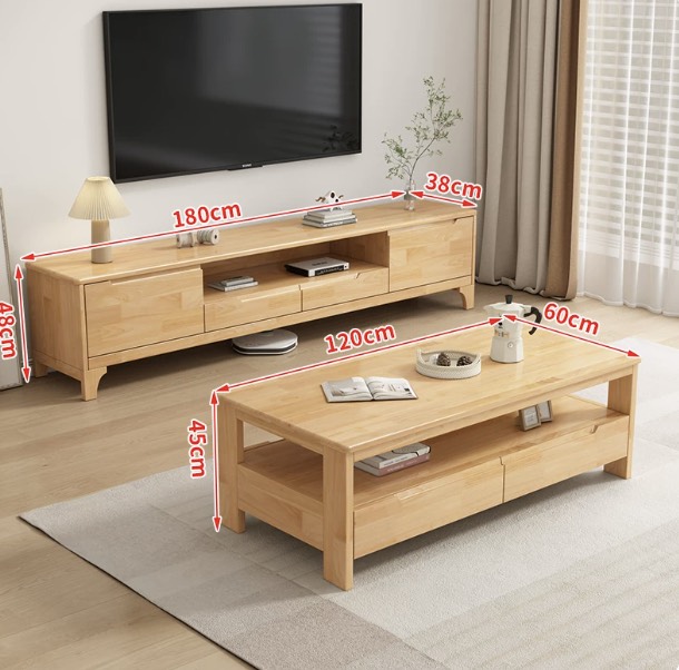 Coastal Modern Solid Wood Living Room Set – Multifunctional TV Stand & Coffee Table Combo with Integrated Storage Cabinets for Compact Spaces - Image 1