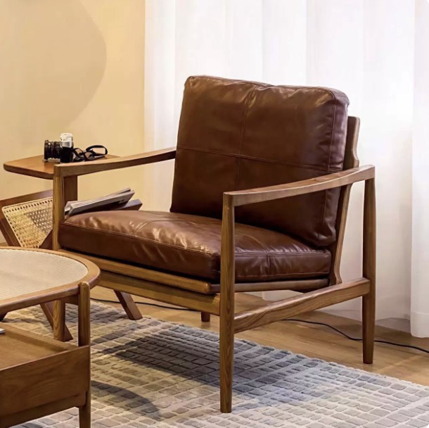 Mid-Century-Modern Solid Wood "Hank" Leisure Chair – Boutique Homestay Style Armchair for Living Room, Balcony, and Tea Lounge Relaxation - Image 1