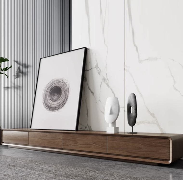 Mid-Century-Modern Solid Wood Low-Profile TV Console – Premium Thai Rubberwood Floor-Standing Media Unit in Walnut Finish (ENF Eco-Certified) - Image 1