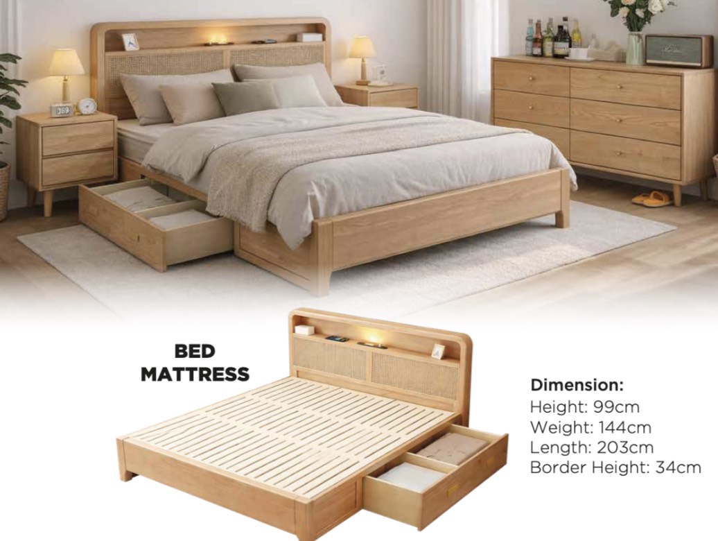 Contemporary Low-Profile Solid Wood Bed: Space-Saving Design with Padded Headrest & Ambient Lighting - Image 1