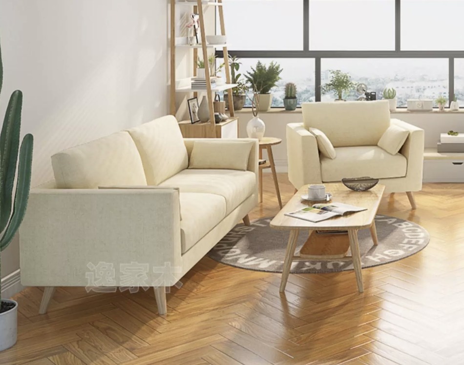 Coastal Scandi-Style Fabric Sofa 3 Seater Cream Beige Leisure Sofa with High-Resilience Latex Seating for Small Living Rooms - Image 1