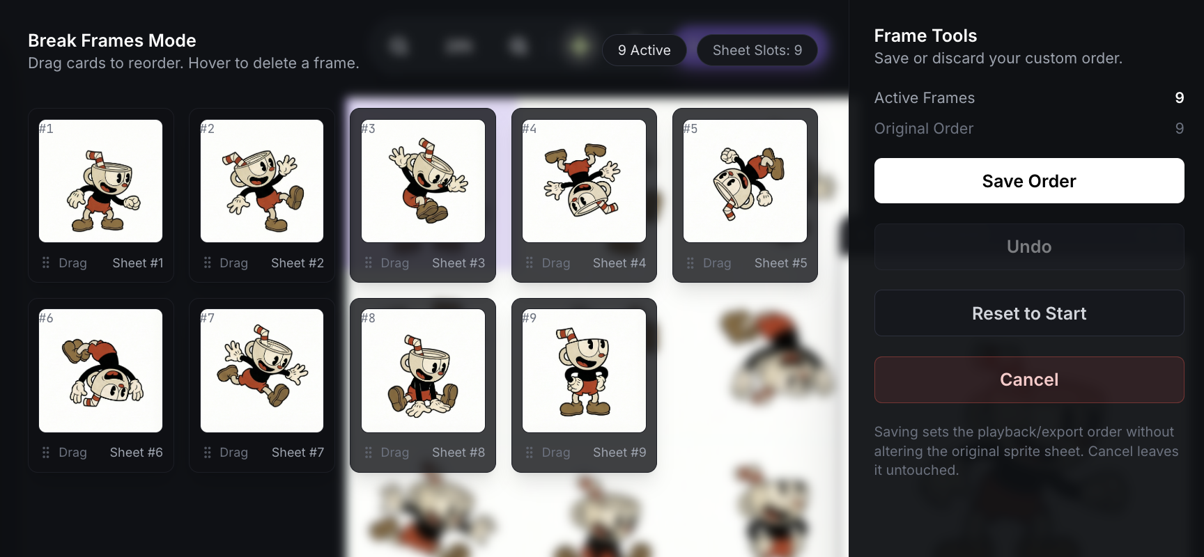 Reordering Frames in SpriteStudio Editor