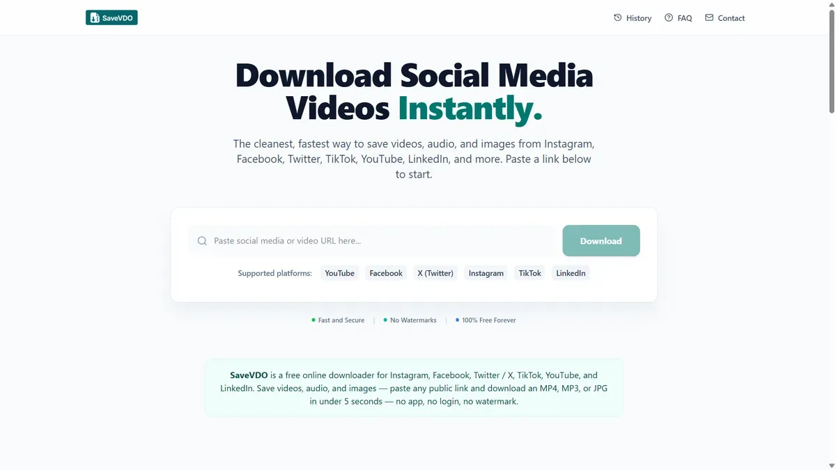 SaveVDO — Free Social Media Video Downloader — Web App project by Sreeweb