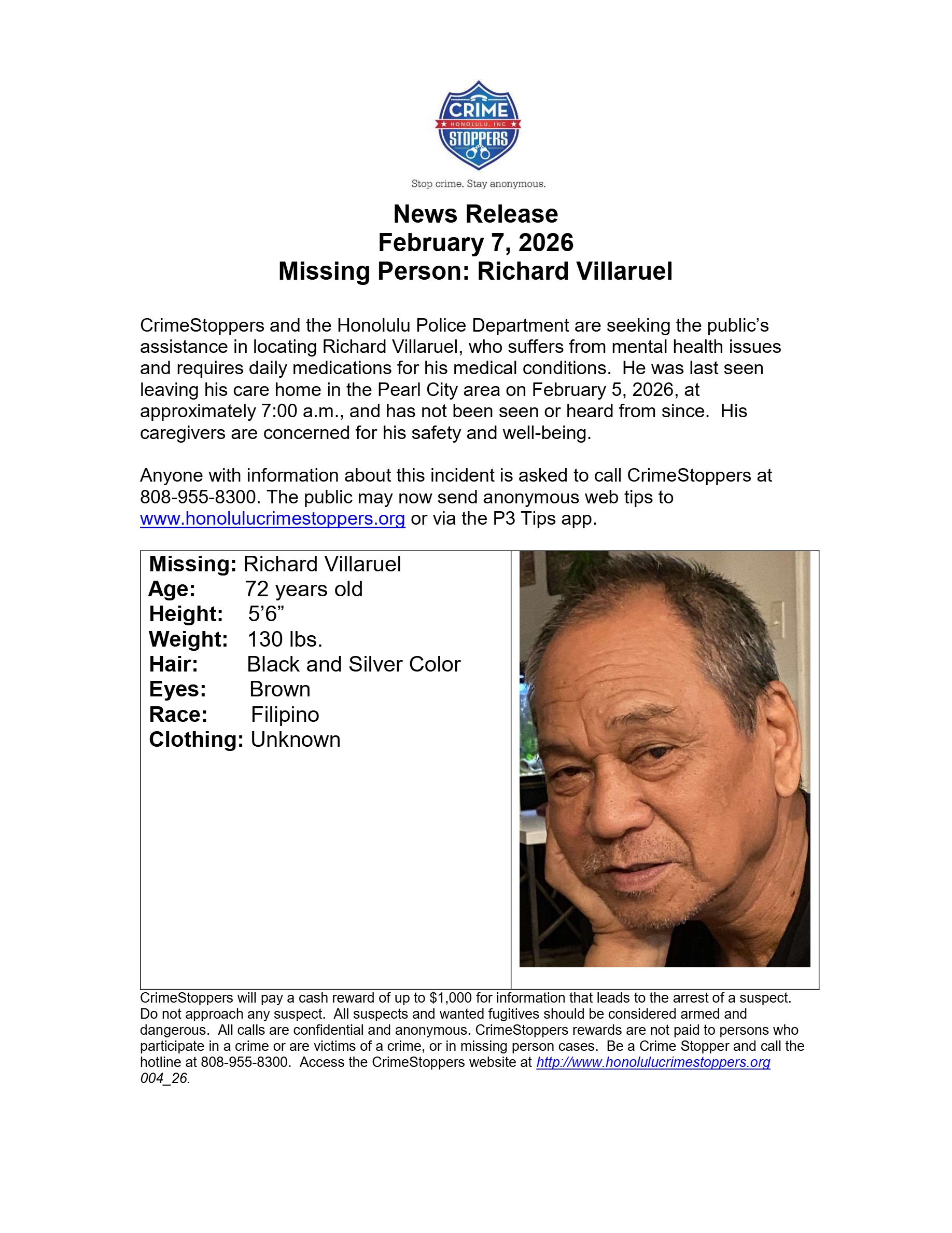 MISSING PERSON - Honolulu | Stolen Stuff Hawaii