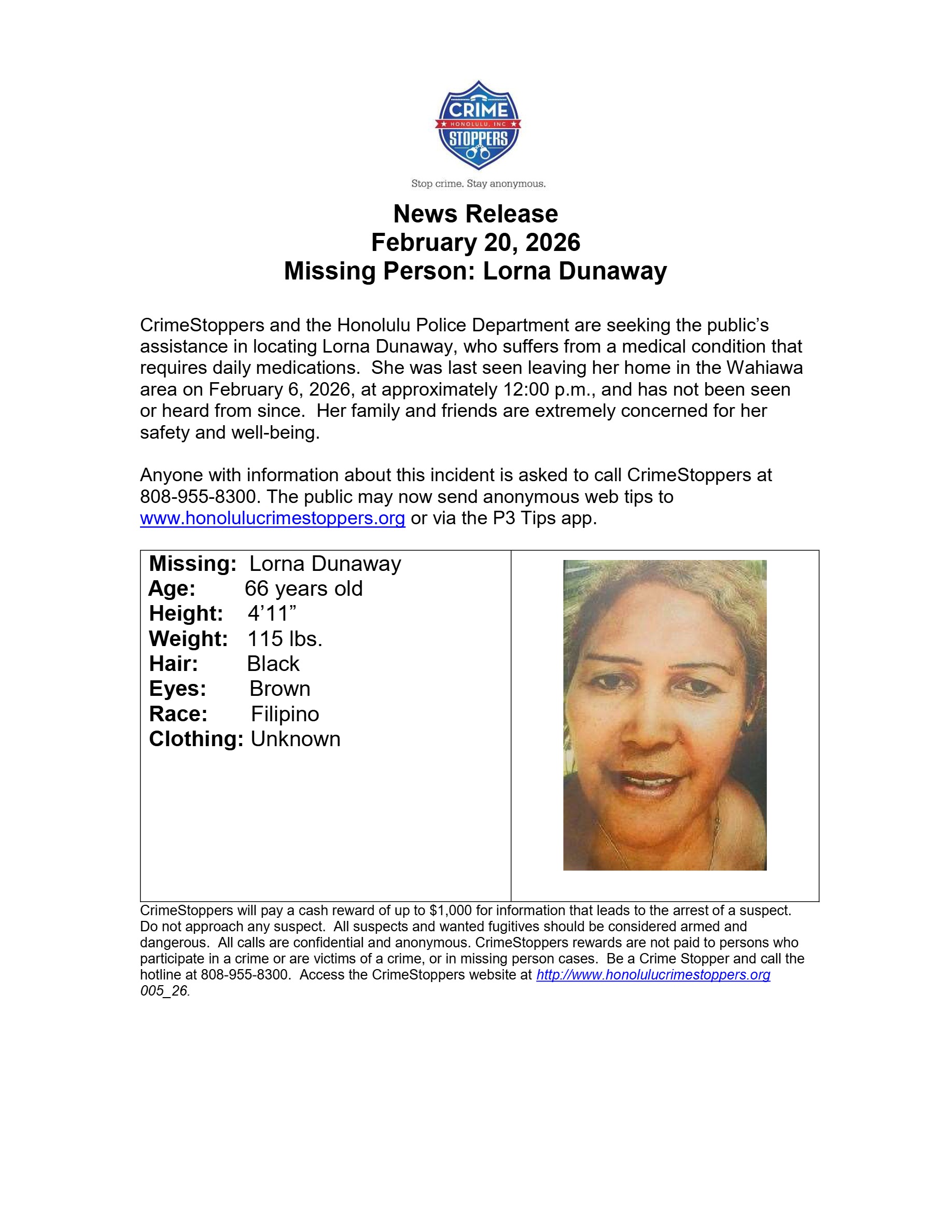 MISSING PERSON - Honolulu | Stolen Stuff Hawaii