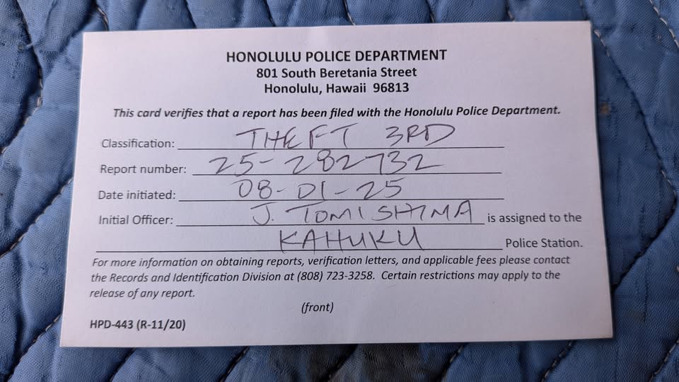 PACKAGE THEFT - Kokololio Beach Park, Lā'ie, Oahu | Stolen Stuff Hawaii