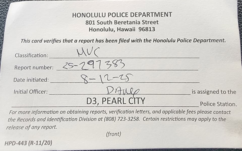 HIT AND RUN - Nimitz Highway and Valkenburgh Street, Honolulu | Stolen Stuff Hawaii