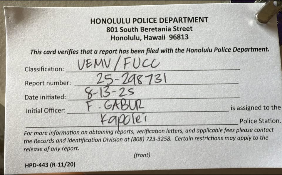 UEMV - HELE in Aiea, Aiea, Oahu | Stolen Stuff Hawaii