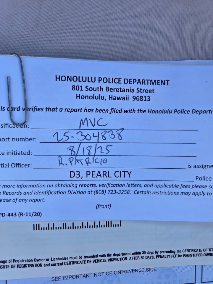 HIT AND RUN - Hoomalu Street, Pearl City, Oahu | Stolen Stuff Hawaii