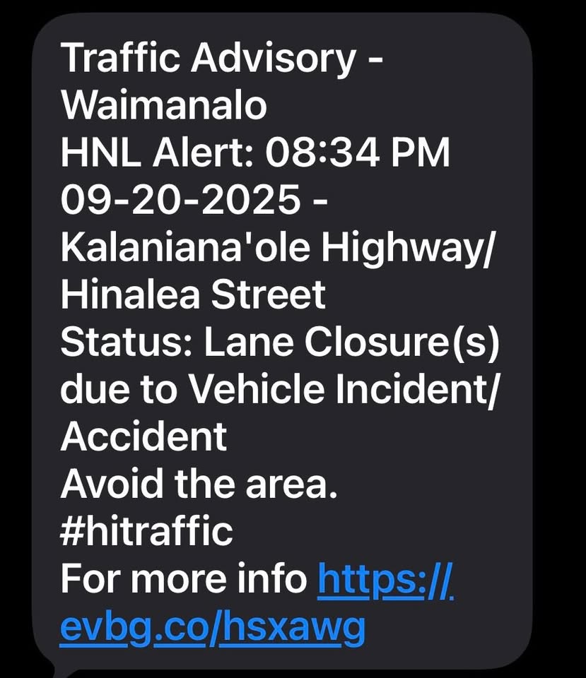 TRAFFIC - Waimanalo, Kalanianaʻole Highway and Hinalea Street | Stolen Stuff Hawaii