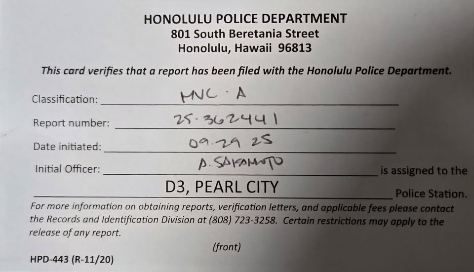 HIT AND RUN - Aiea Medical Building, Aiea | Stolen Stuff Hawaii