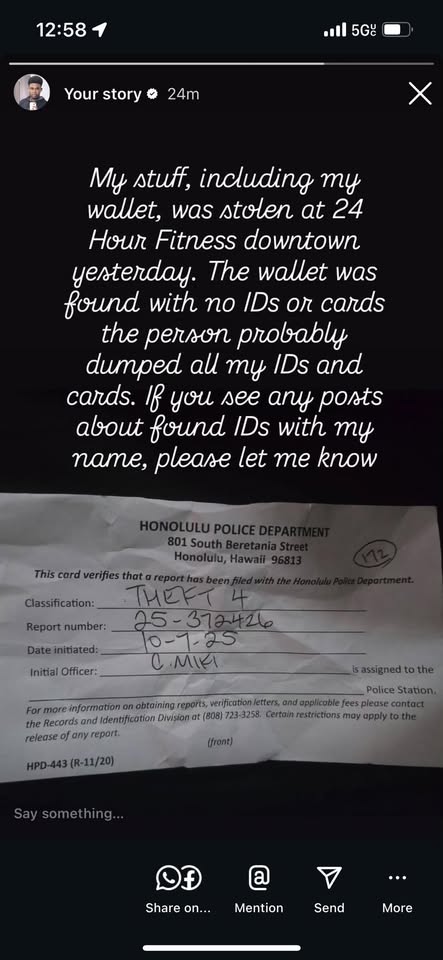 THEFT - 24 Hour Fitness, downtown Honolulu | Stolen Stuff Hawaii