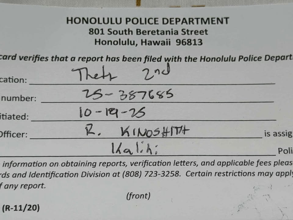 VEHICLE THEFT - Ala Moana Shopping Center, Honolulu, Oahu | Stolen Stuff Hawaii