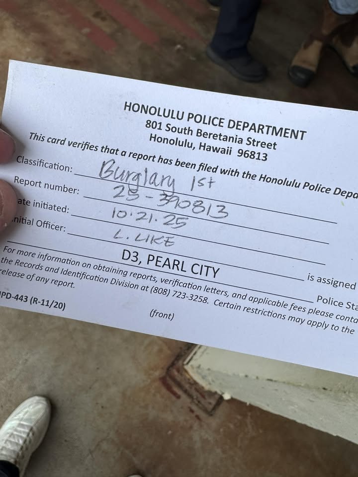 BURGLARY - Momilani, Pearl City | Stolen Stuff Hawaii