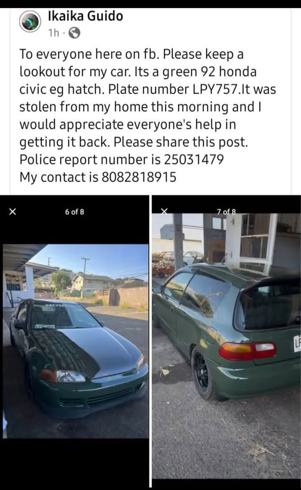 VEHICLE THEFT - IAO PARKSIDE | Stolen Stuff Hawaii