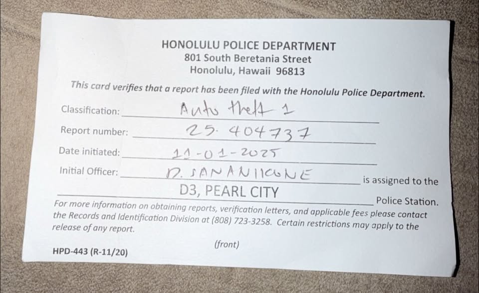 VEHICLE THEFT - Hawaii | Stolen Stuff Hawaii