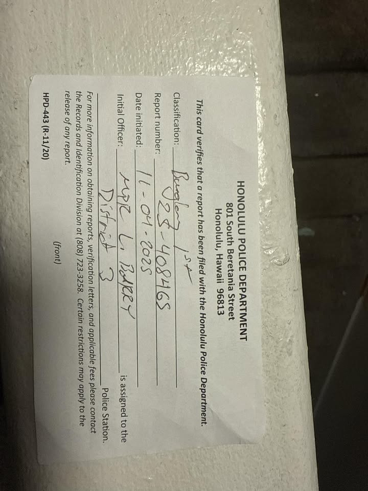BURGLARY - Mala Grove Townhomes, Waipahu | Stolen Stuff Hawaii