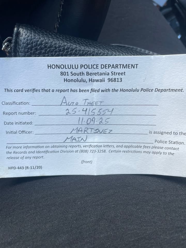 VEHICLE THEFT - Moanalua Road, Waimalu/Pearl City exit, Honolulu | Stolen Stuff Hawaii