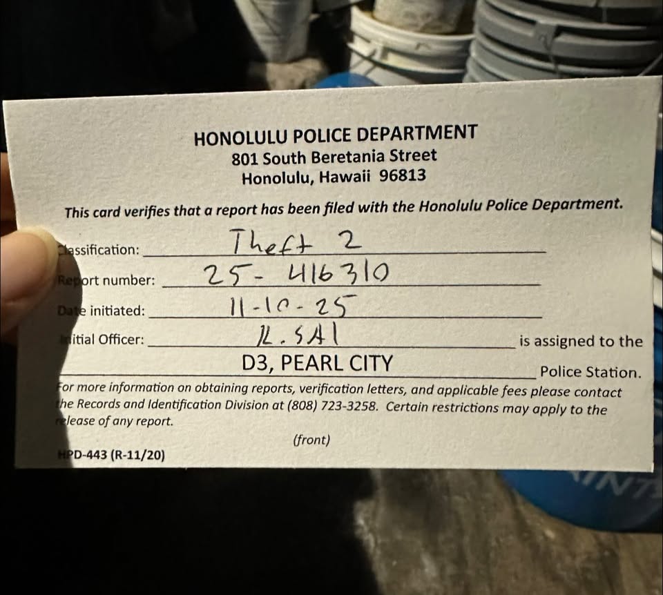 UEMV - Waikele Area, Oahu | Stolen Stuff Hawaii