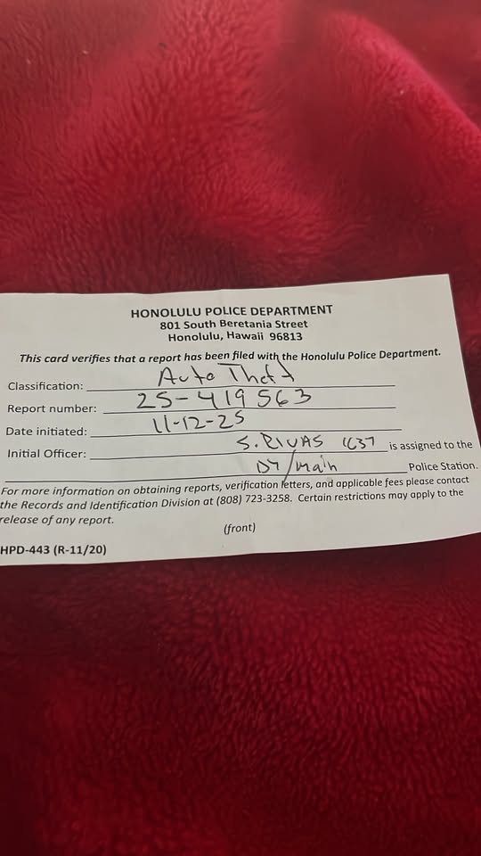 VEHICLE THEFT - Hawaii | Stolen Stuff Hawaii
