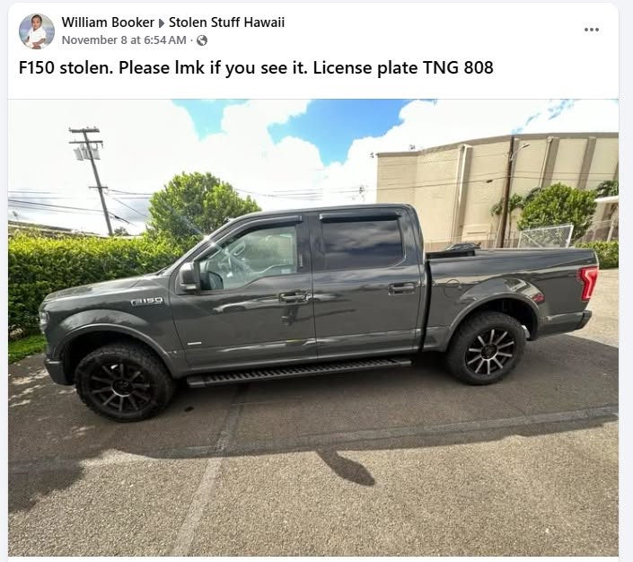 VEHICLE THEFT - Waikele Townhomes (The Green), Kapolei | Stolen Stuff Hawaii