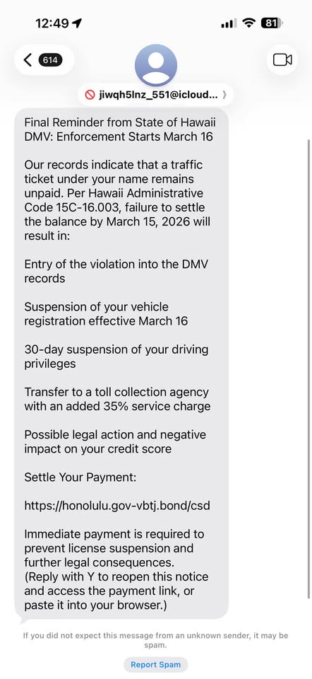 SCAM - Unknown | Stolen Stuff Hawaii