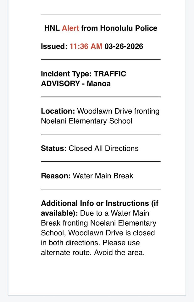 WATER MAIN BREAK - Woodlawn Drive fronting Noelani Elementary School, Manoa, Honolulu | Stolen Stuff Hawaii
