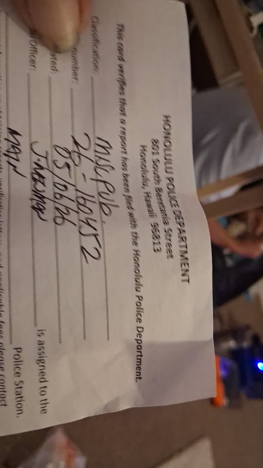 VEHICLE THEFT - Unknown | Stolen Stuff Hawaii