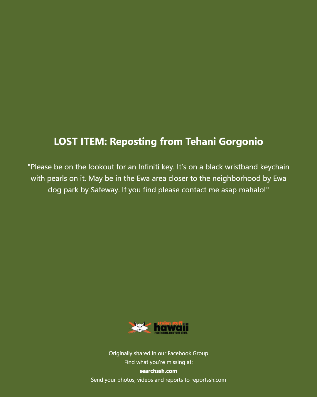 LOST ITEM - Hawaii | Stolen Stuff Hawaii
